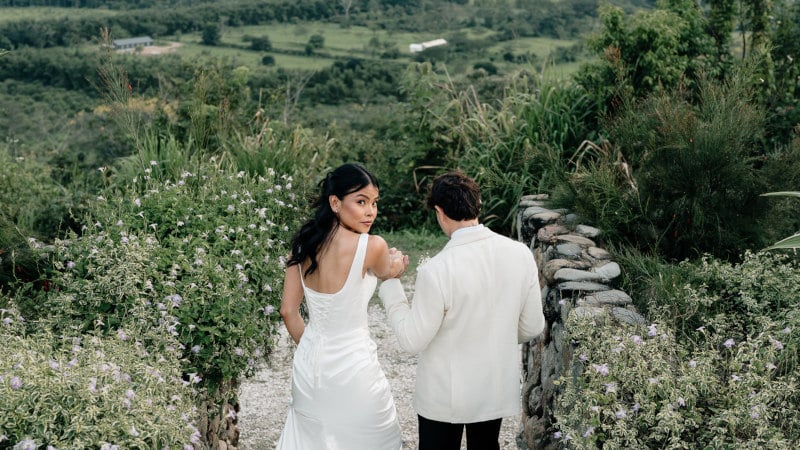 SSBSB Belize Collection Bride and Groom Walking in Jungle
